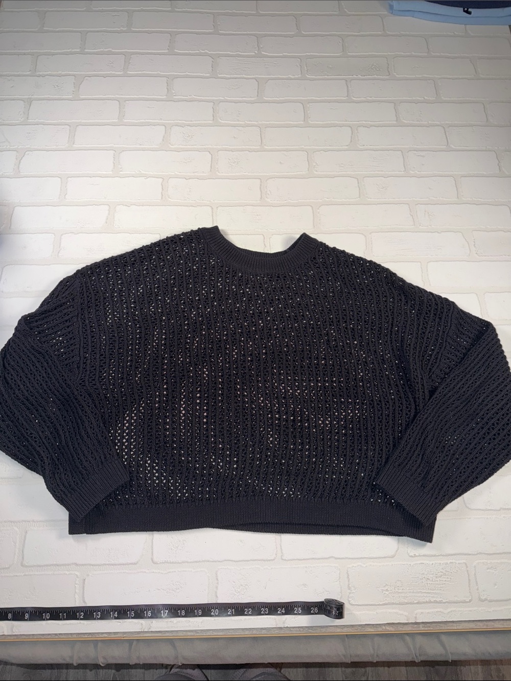 Old Navy Women’s  Black Open-Knit Crewneck Sweater XL 100% Cotton